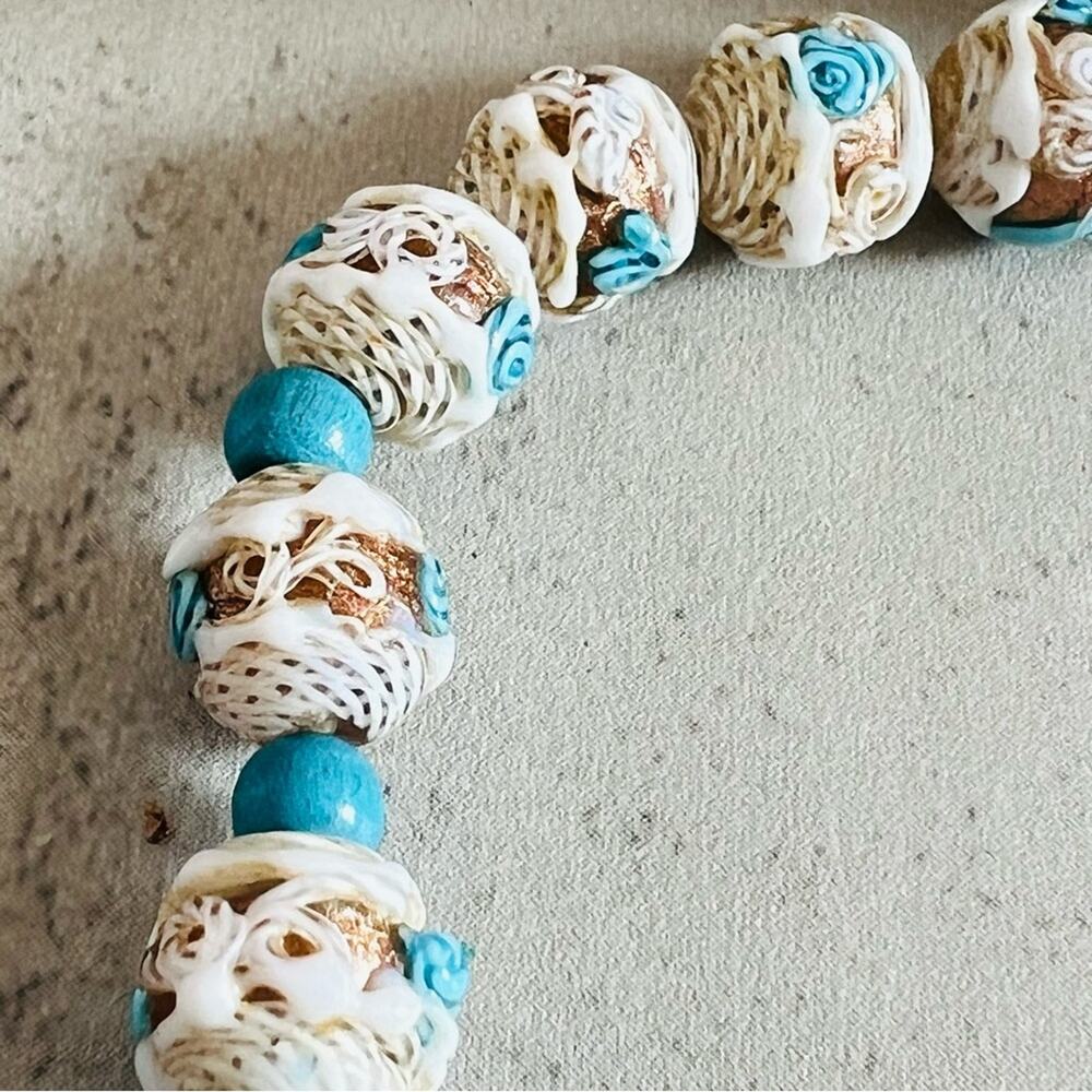 Vintage/Antique Murano Venetian Latticino Wedding Cake Necklace 16.5in. - Picture 12 of 16